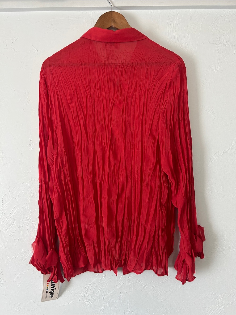 Unique Spectrum Red Ruffle Button-Front Blouse - Picture 7 of 7